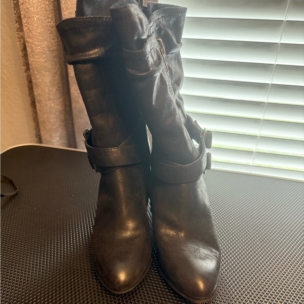 Black half calf boots